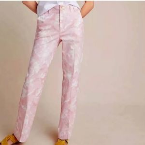 Anthropologie pink floral cotton jamie trausers pants